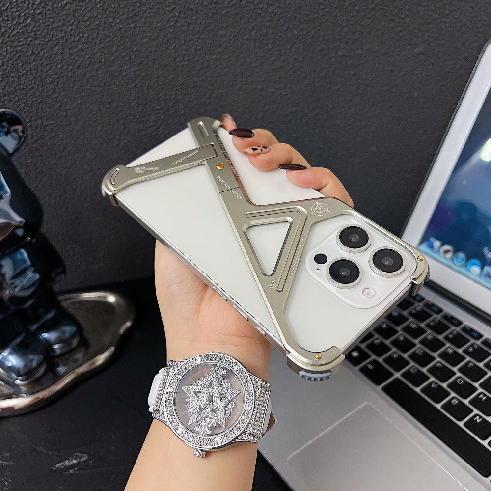 Geometric Metal Phone Case with Bracket Stand - iPhone 14 Plus