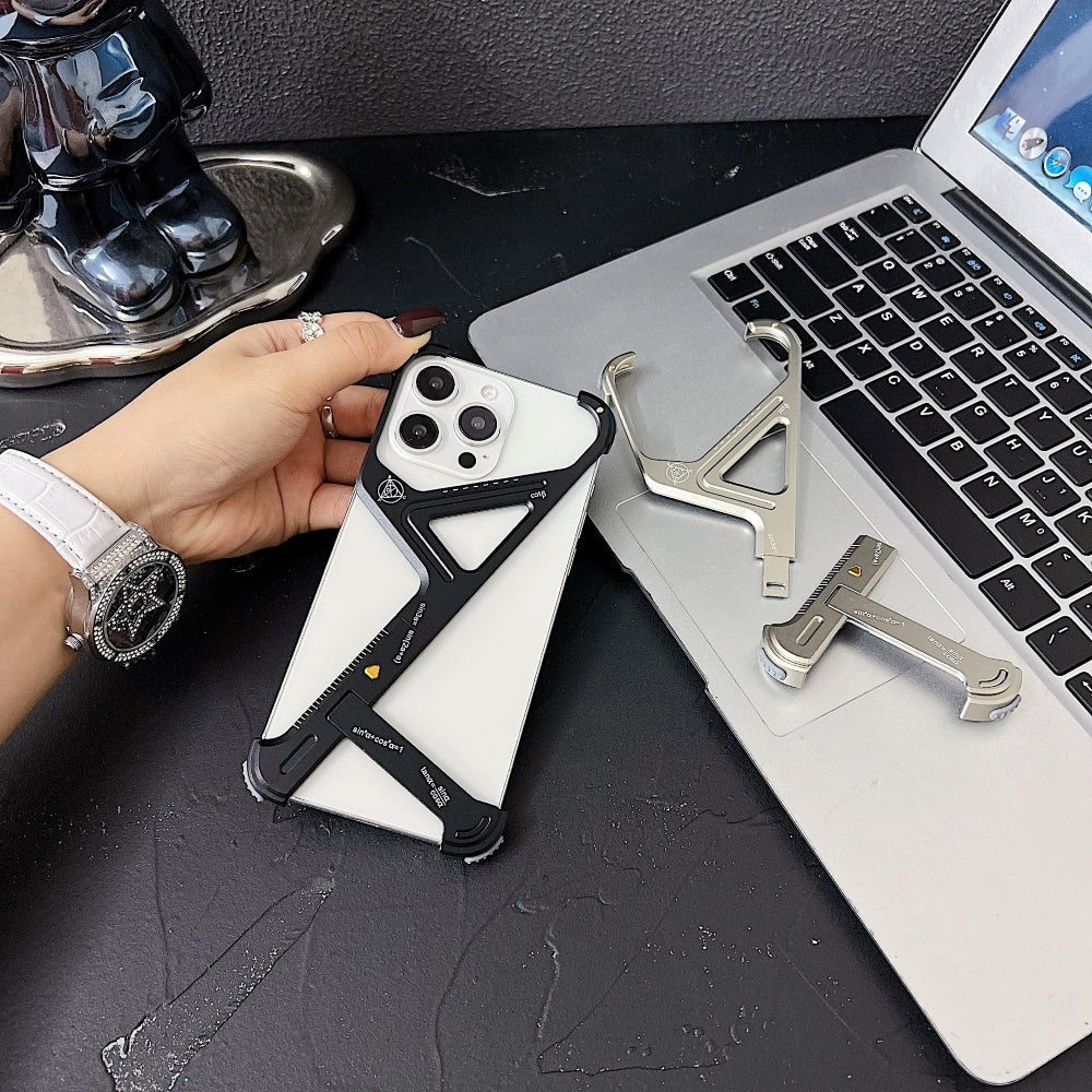 Geometric Metal Phone Case with Bracket Stand - iPhone 14 Plus