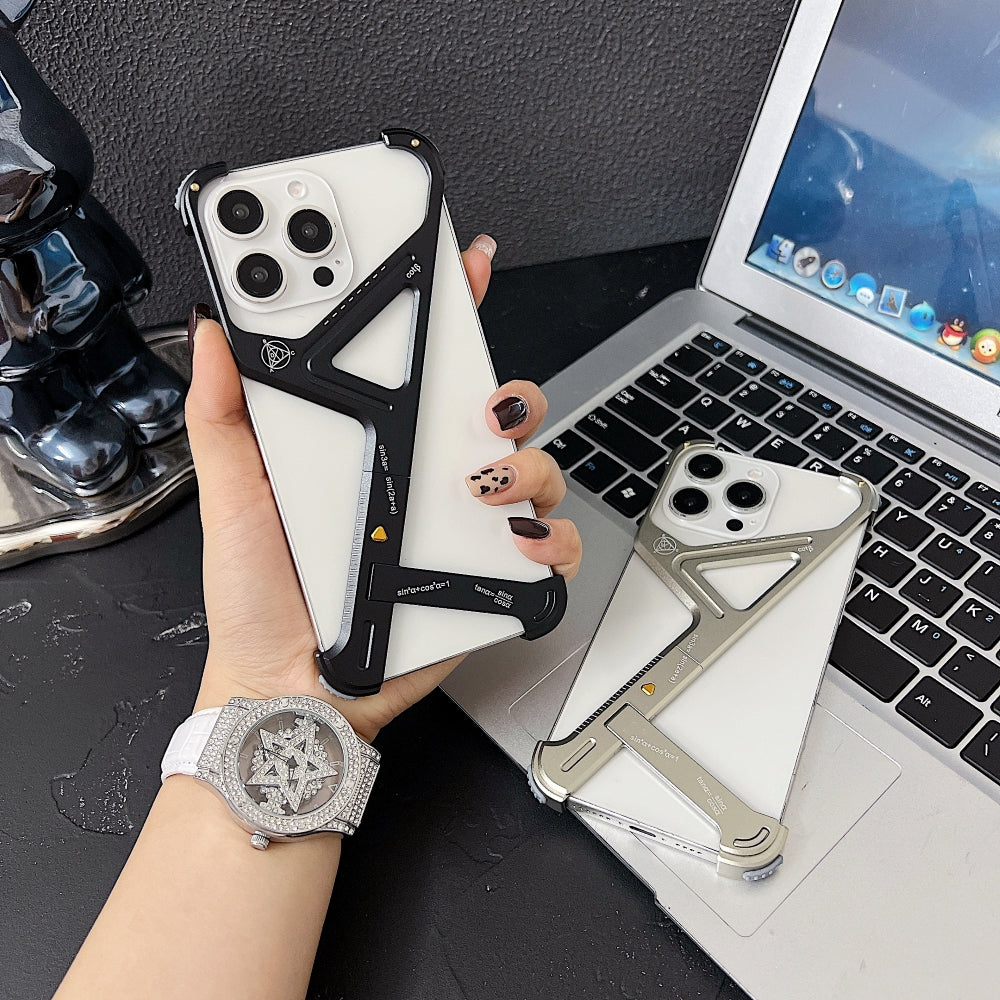 Geometric Metal Phone Case with Bracket Stand - iPhone 14 Plus
