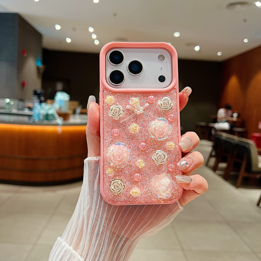 Glitter Powder Rose Flower Phone Case