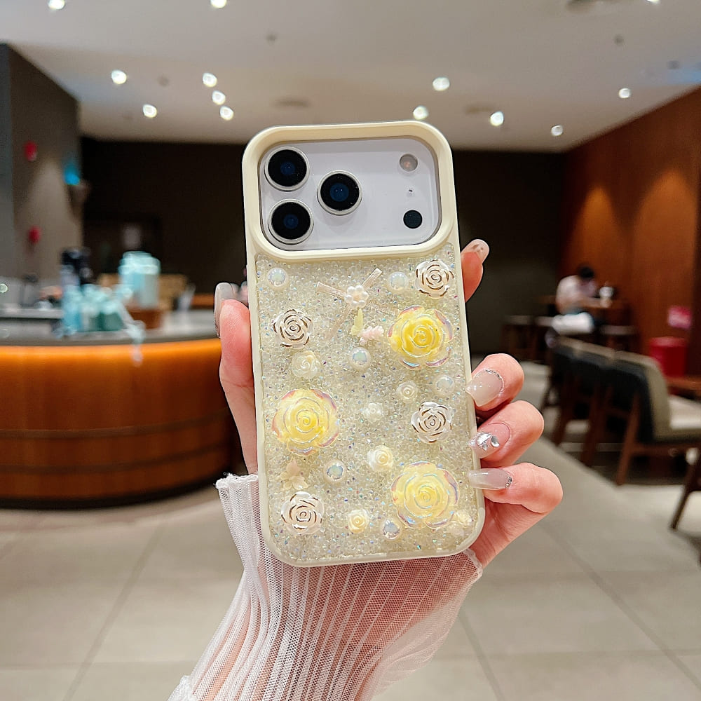 Glitter Powder Rose Flower Phone Case