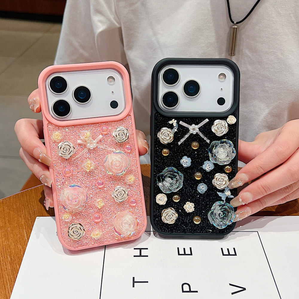 Glitter Powder Rose Flower Phone Case