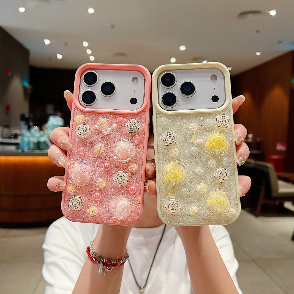 Glitter Powder Rose Flower Phone Case