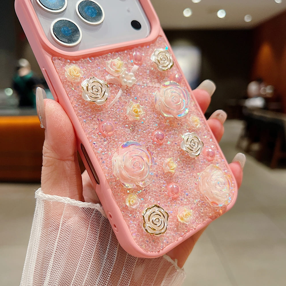 Glitter Powder Rose Flower Phone Case