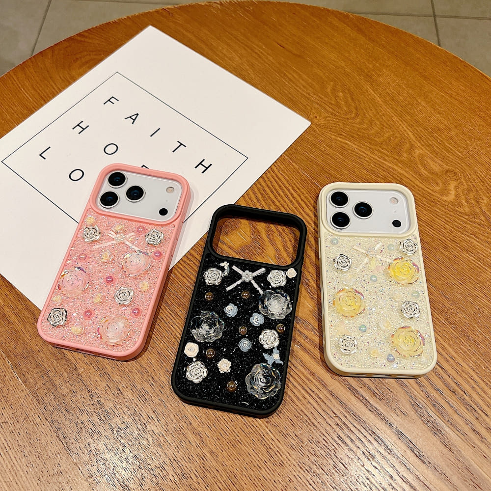 Glitter Powder Rose Flower Phone Case