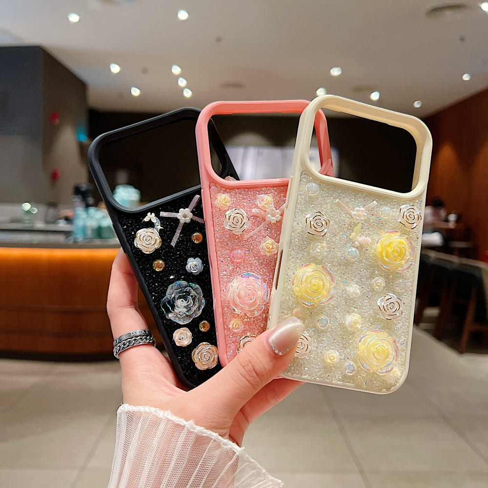 Glitter Powder Rose Flower Phone Case
