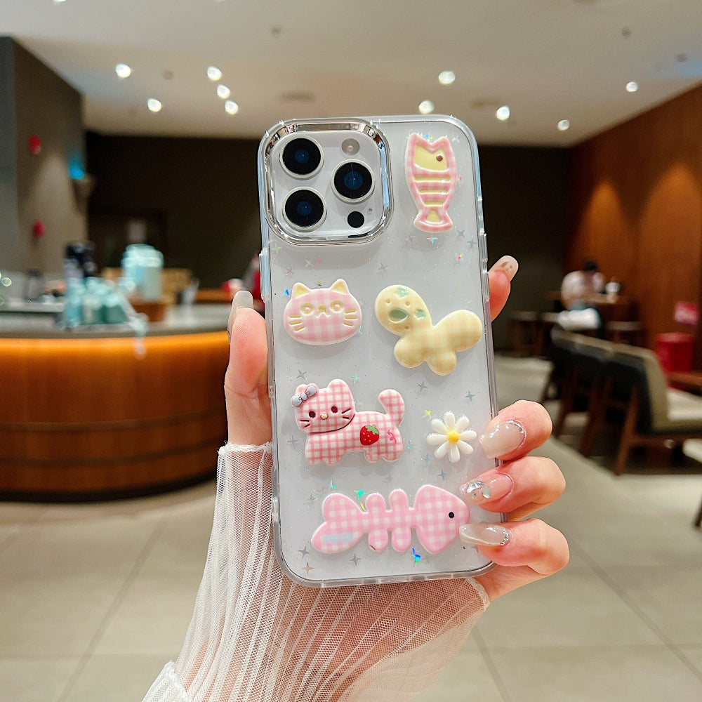 Glitter Decor 3D Cute Toy TPU (Soft) and PC (Hard) Phone Case | Mobile Cover - iPhone 15 Plus