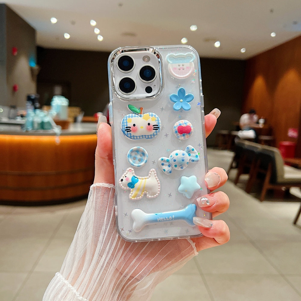 Glitter Decor 3D Cute Toy TPU (Soft) and PC (Hard) Phone Case | Mobile Cover - iPhone 15 Plus
