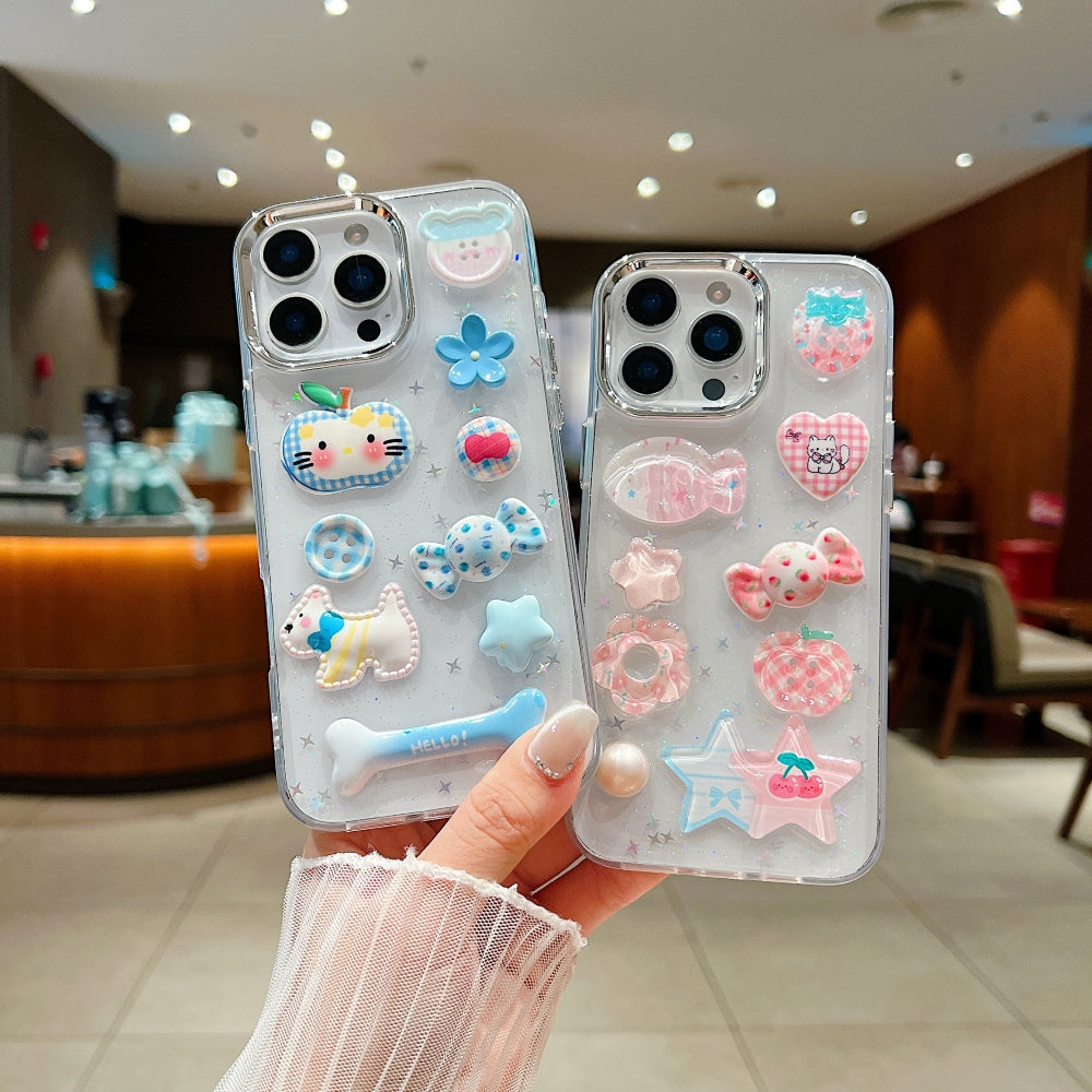 Glitter Decor 3D Cute Toy TPU (Soft) and PC (Hard) Phone Case | Mobile Cover - iPhone 15 Plus