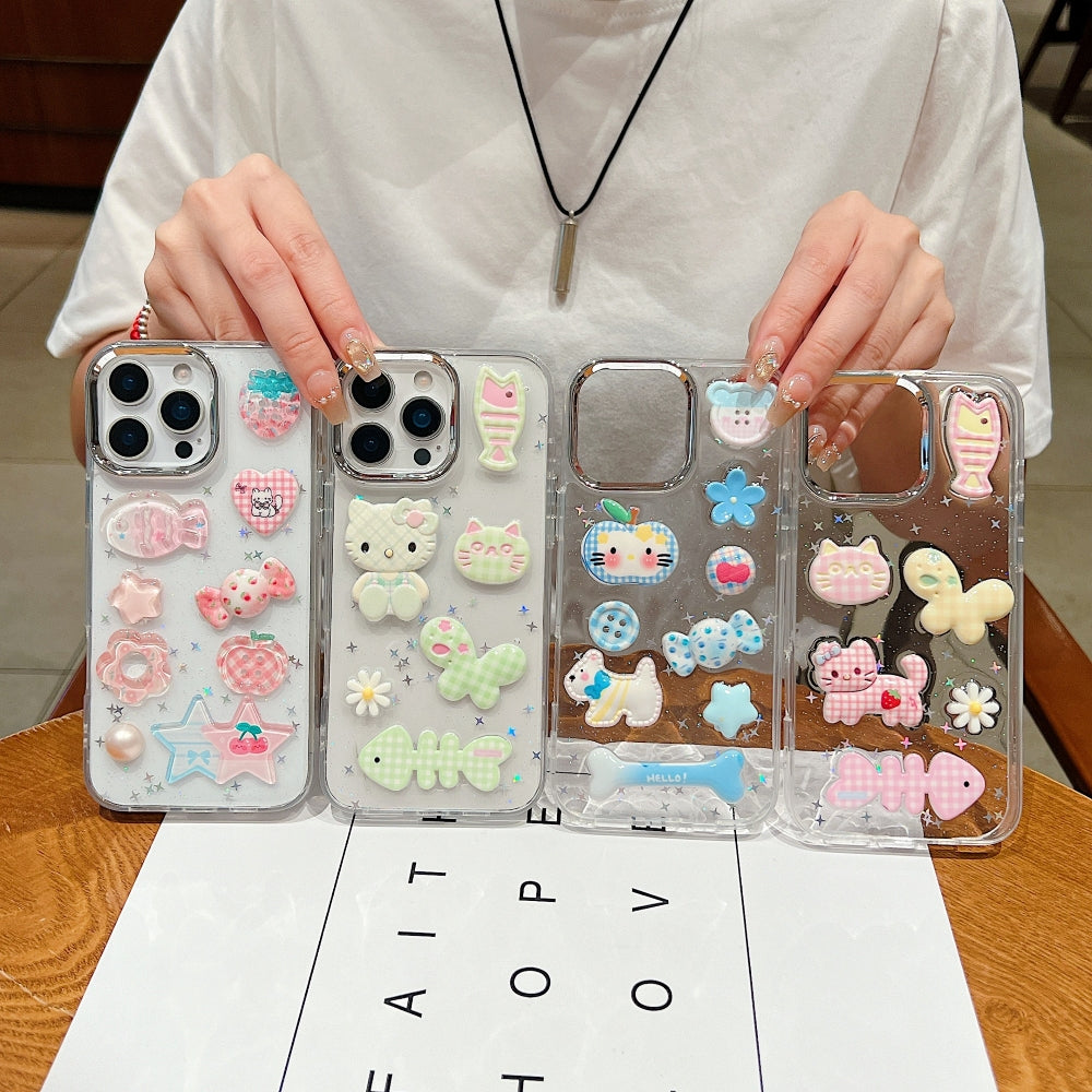 Glitter Decor 3D Cute Toy TPU (Soft) and PC (Hard) Phone Case | Mobile Cover - iPhone 15 Plus