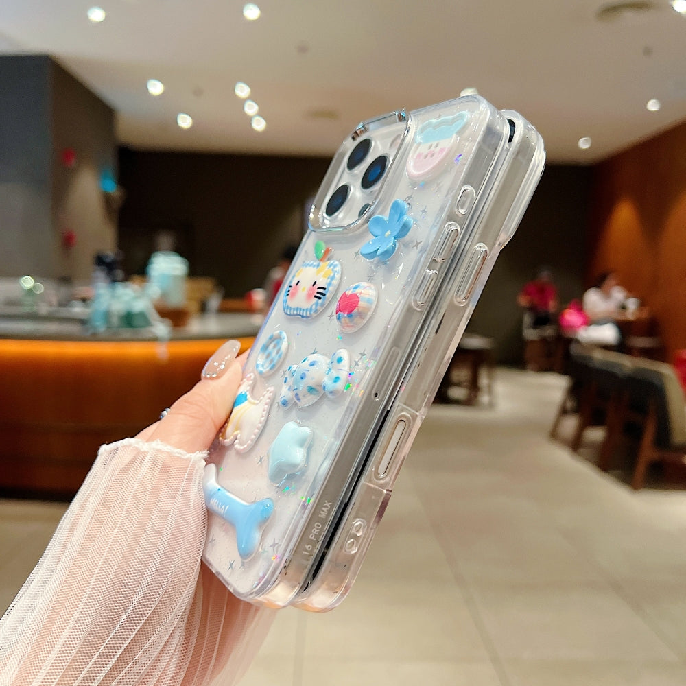 Glitter Decor 3D Cute Toy TPU (Soft) and PC (Hard) Phone Case | Mobile Cover - iPhone 15 Plus