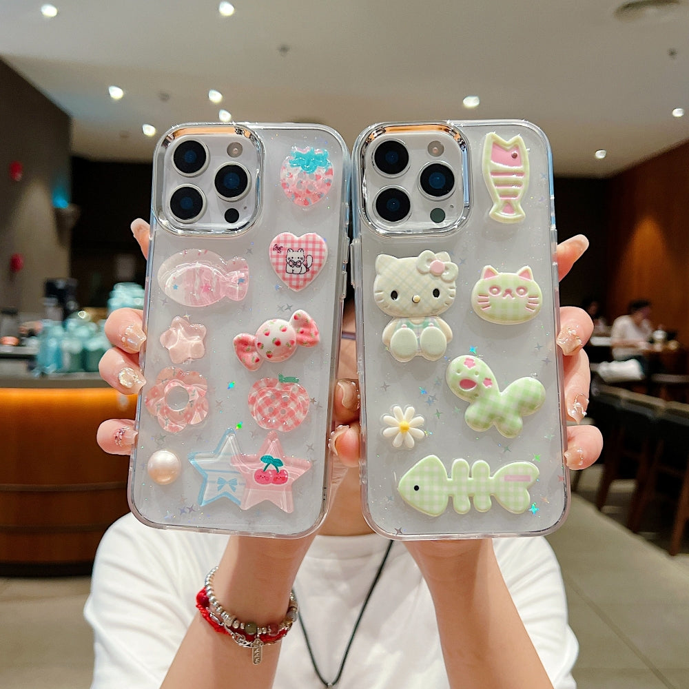 Glitter Decor 3D Cute Toy TPU (Soft) and PC (Hard) Phone Case | Mobile Cover - iPhone 15 Plus