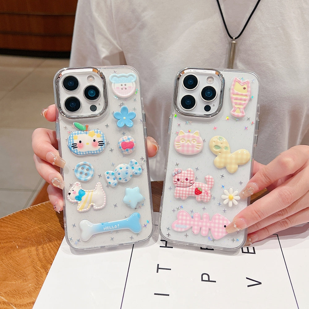 Glitter Decor 3D Cute Toy TPU (Soft) and PC (Hard) Phone Case | Mobile Cover - iPhone 15 Plus