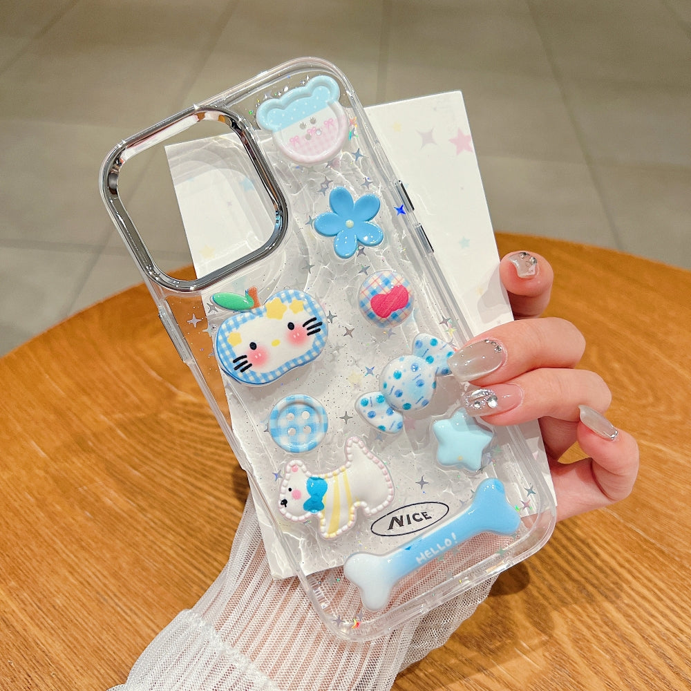 Glitter Decor 3D Cute Toy TPU (Soft) and PC (Hard) Phone Case | Mobile Cover - iPhone 15 Plus