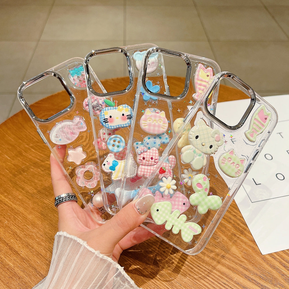 Glitter Decor 3D Cute Toy TPU (Soft) and PC (Hard) Phone Case | Mobile Cover - iPhone 15 Plus