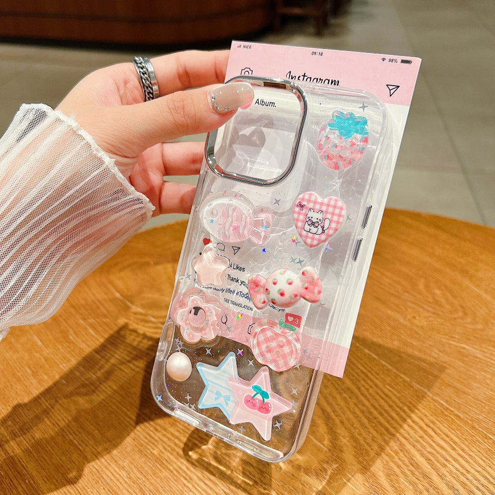 Glitter Decor 3D Cute Toy TPU (Soft) and PC (Hard) Phone Case | Mobile Cover - iPhone 15 Plus