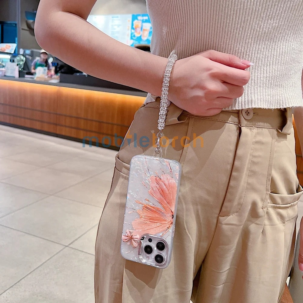 Gradient Butterfly Pattern PC (Hard) Phone Case with Bracelet - iPhone 16