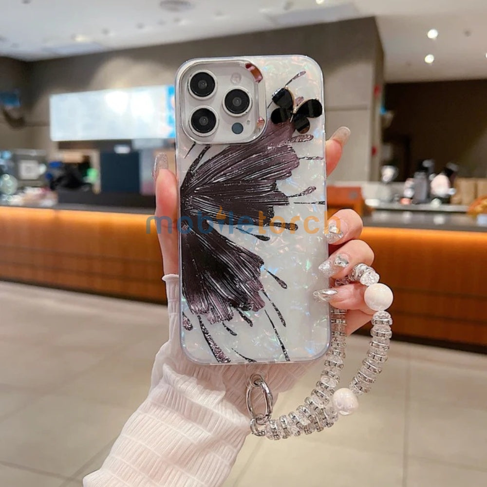 Gradient Butterfly Pattern PC (Hard) Phone Case with Bracelet - iPhone 16