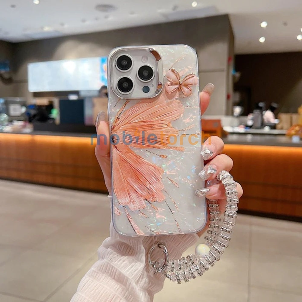 Gradient Butterfly Pattern PC (Hard) Phone Case with Bracelet - iPhone 16
