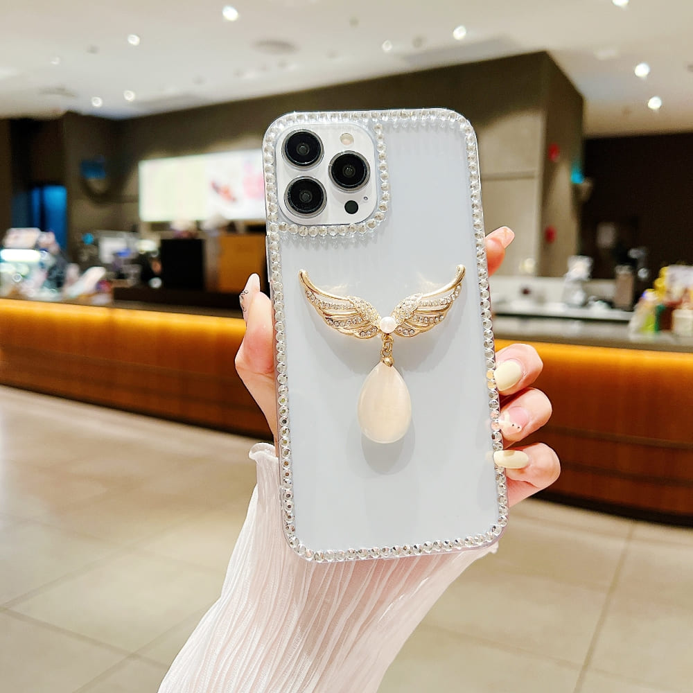 Handmade Angel Wing Diamond Border Transparent Case