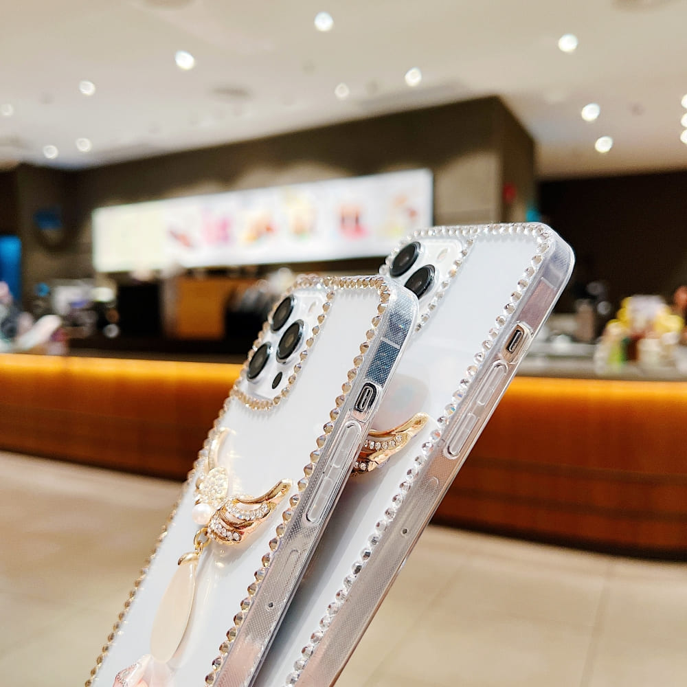 Handmade Angel Wing Diamond Border Transparent Case
