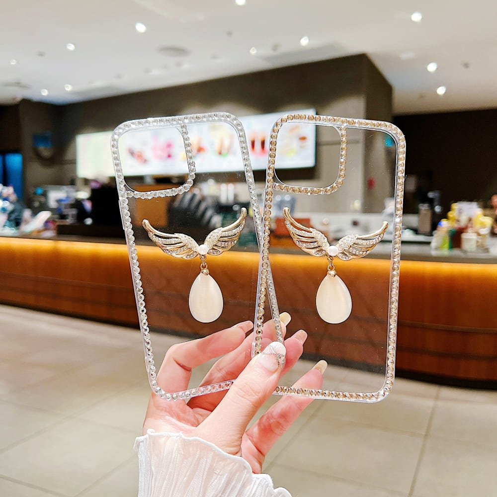 Handmade Angel Wing Diamond Border Transparent Case