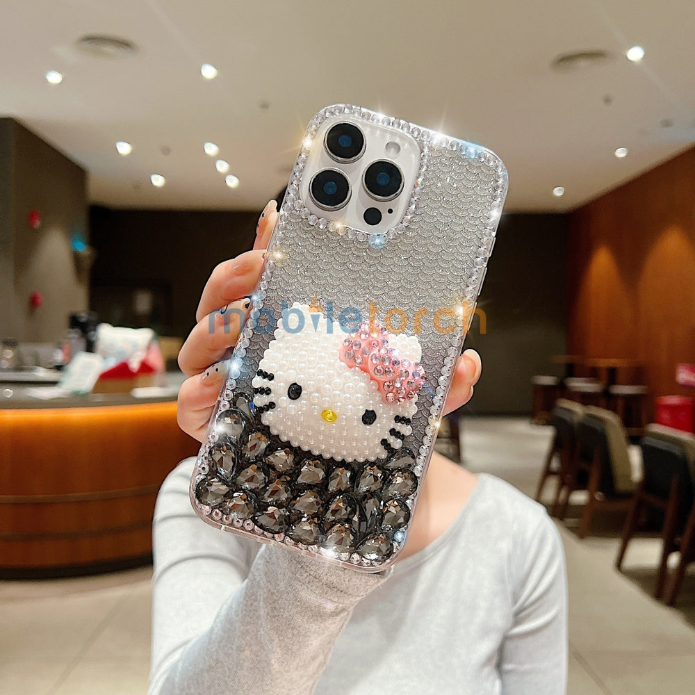 Handmade 3D Pearl Kitty PC (Hard) Phone Case - iPhone 15 Pro Max