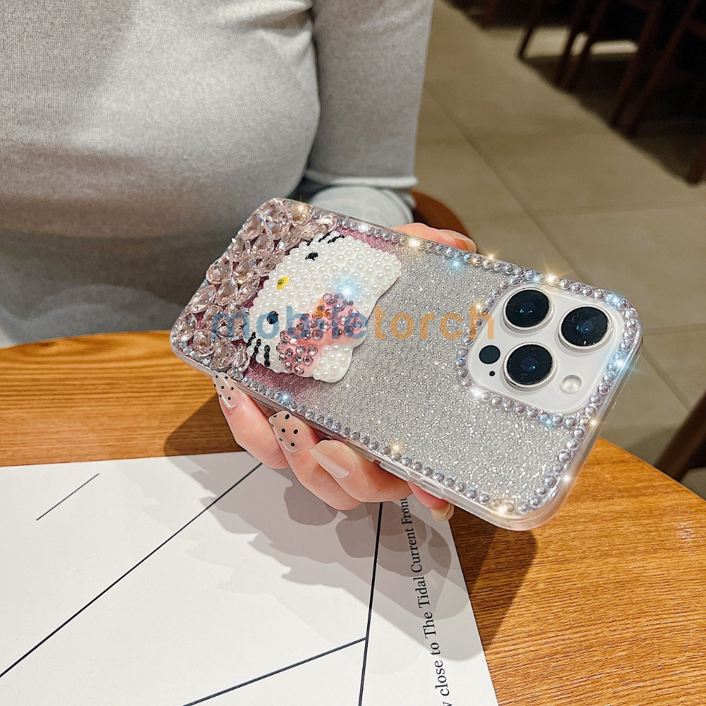 Handmade 3D Pearl Kitty PC (Hard) Phone Case - iPhone 15 Pro Max
