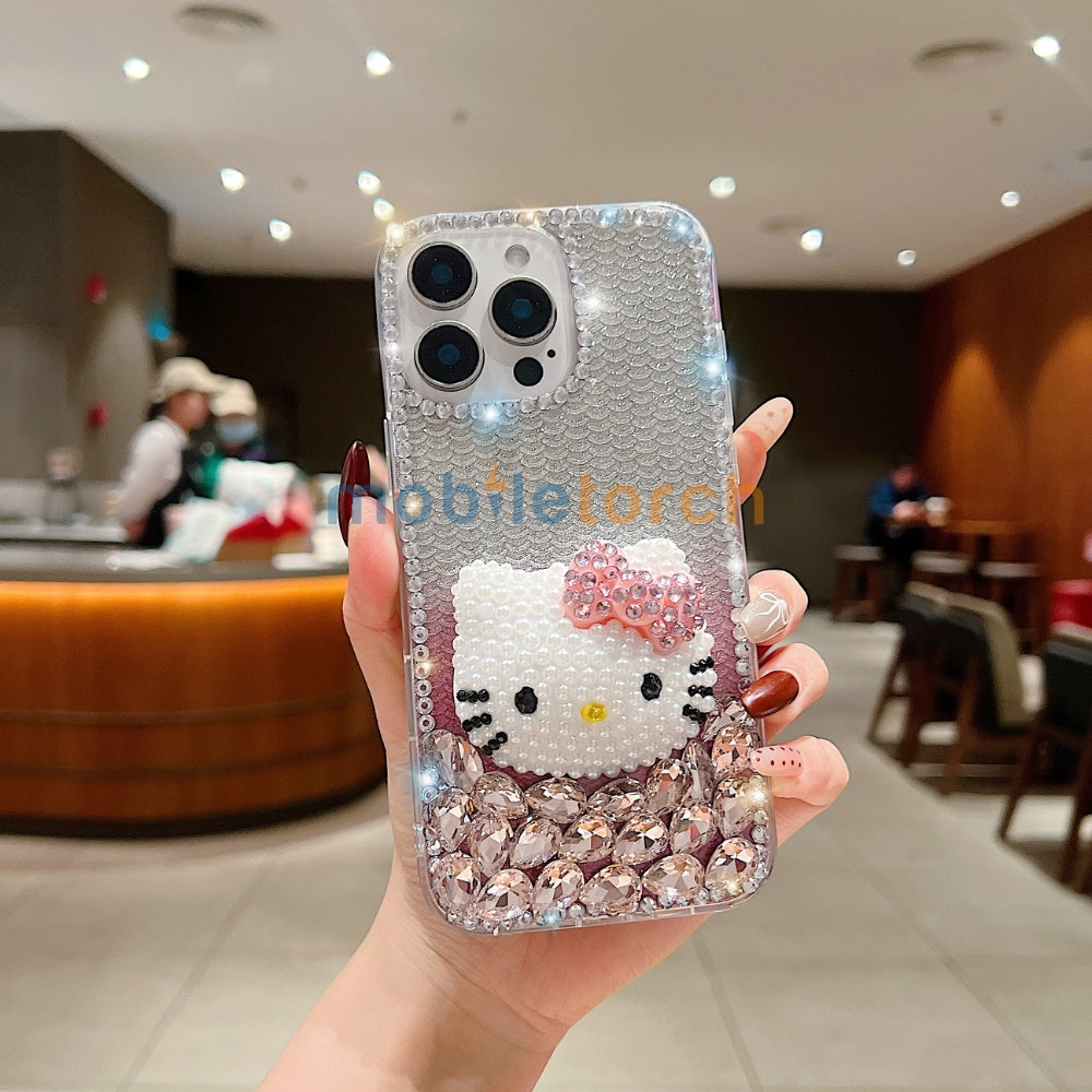 Handmade 3D Pearl Kitty PC (Hard) Phone Case - iPhone 15 Pro Max