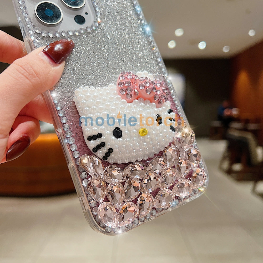 Handmade 3D Pearl Kitty PC (Hard) Phone Case - iPhone 15 Pro Max