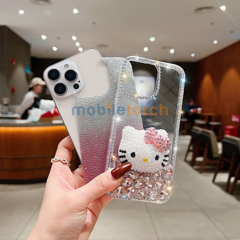Handmade 3D Pearl Kitty PC (Hard) Phone Case - iPhone 15 Pro Max