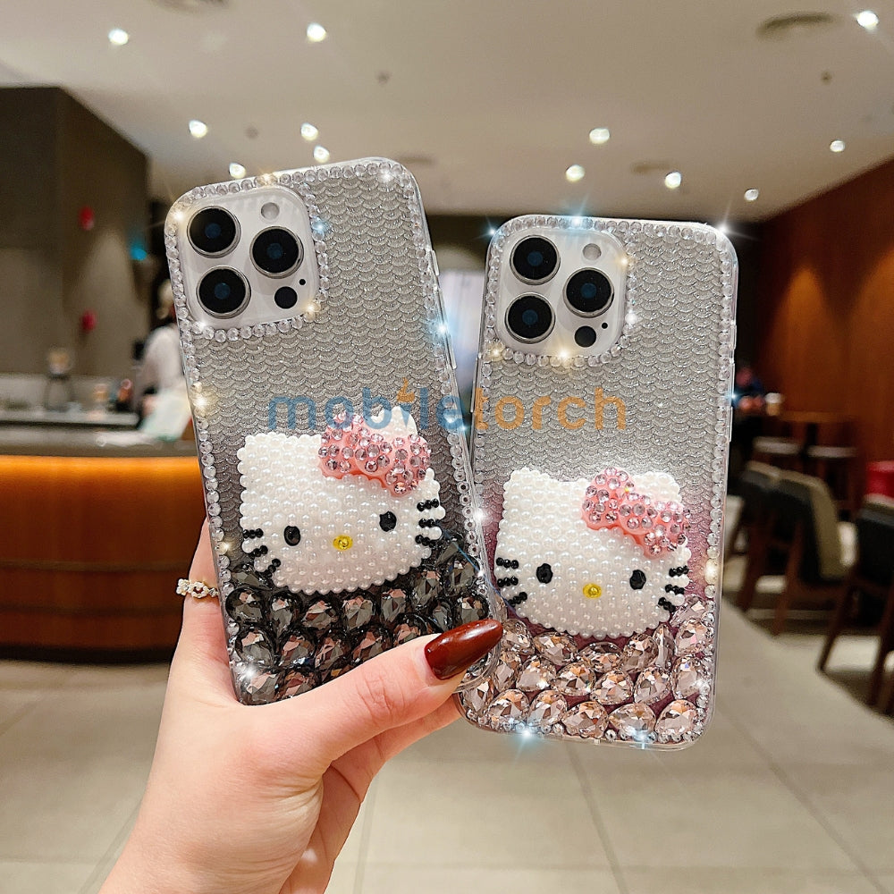 Handmade 3D Pearl Kitty PC (Hard) Phone Case - iPhone 15 Pro Max