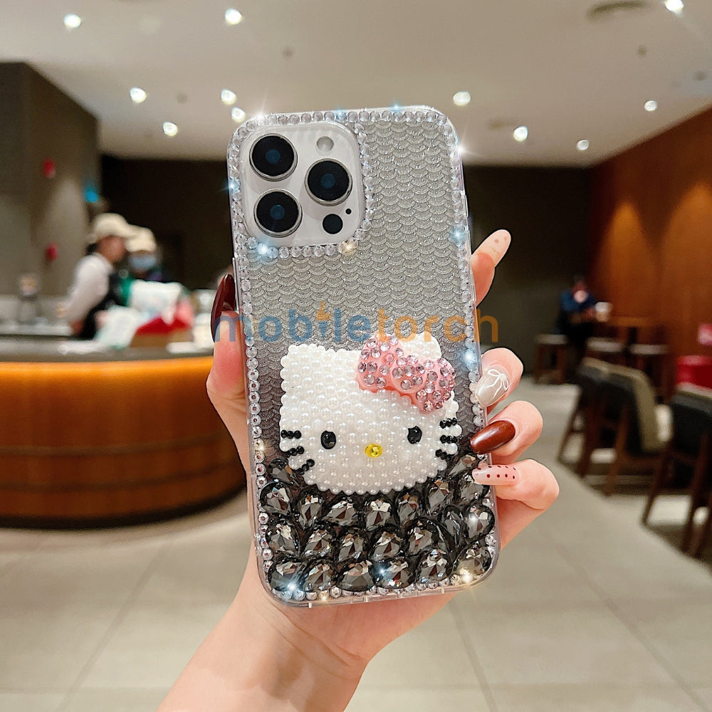 Handmade 3D Pearl Kitty PC (Hard) Phone Case - iPhone 15 Pro Max
