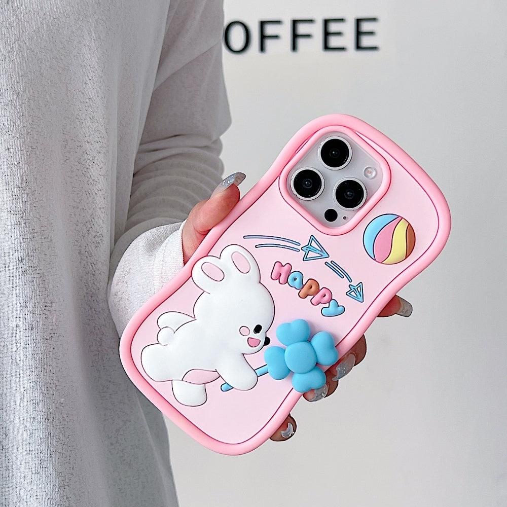 Happy Rabbit with Cute Spin Windmill Silicone Phone Case