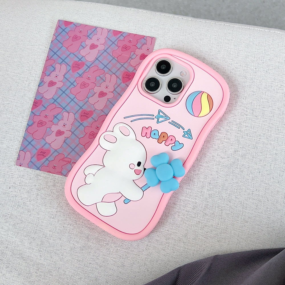 Happy Rabbit with Cute Spin Windmill Silicone Phone Case