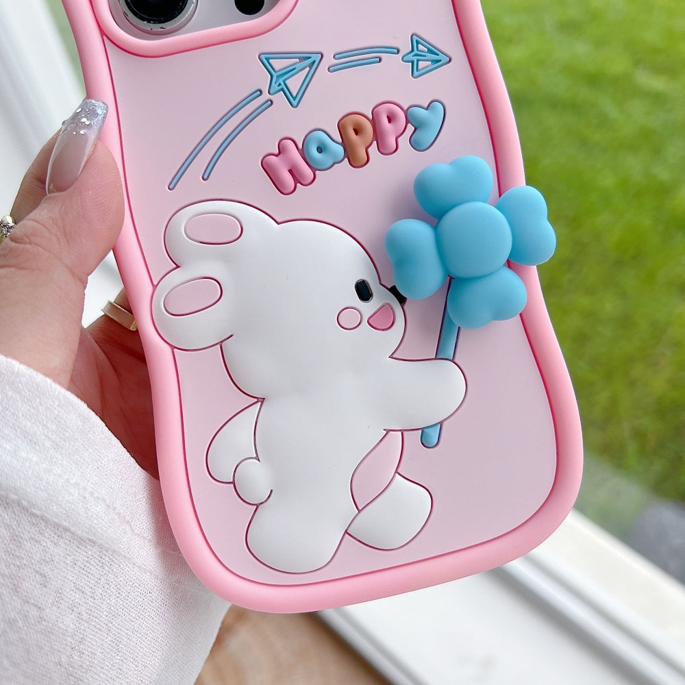 Happy Rabbit with Cute Spin Windmill Silicone Phone Case