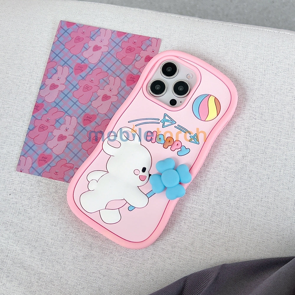 Happy Rabbit with Cute Spin Windmill Silicone Phone Case - iPhone 13 Pro Max