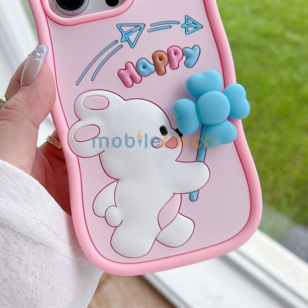 Happy Rabbit with Cute Spin Windmill Silicone Phone Case - iPhone 13 Pro Max