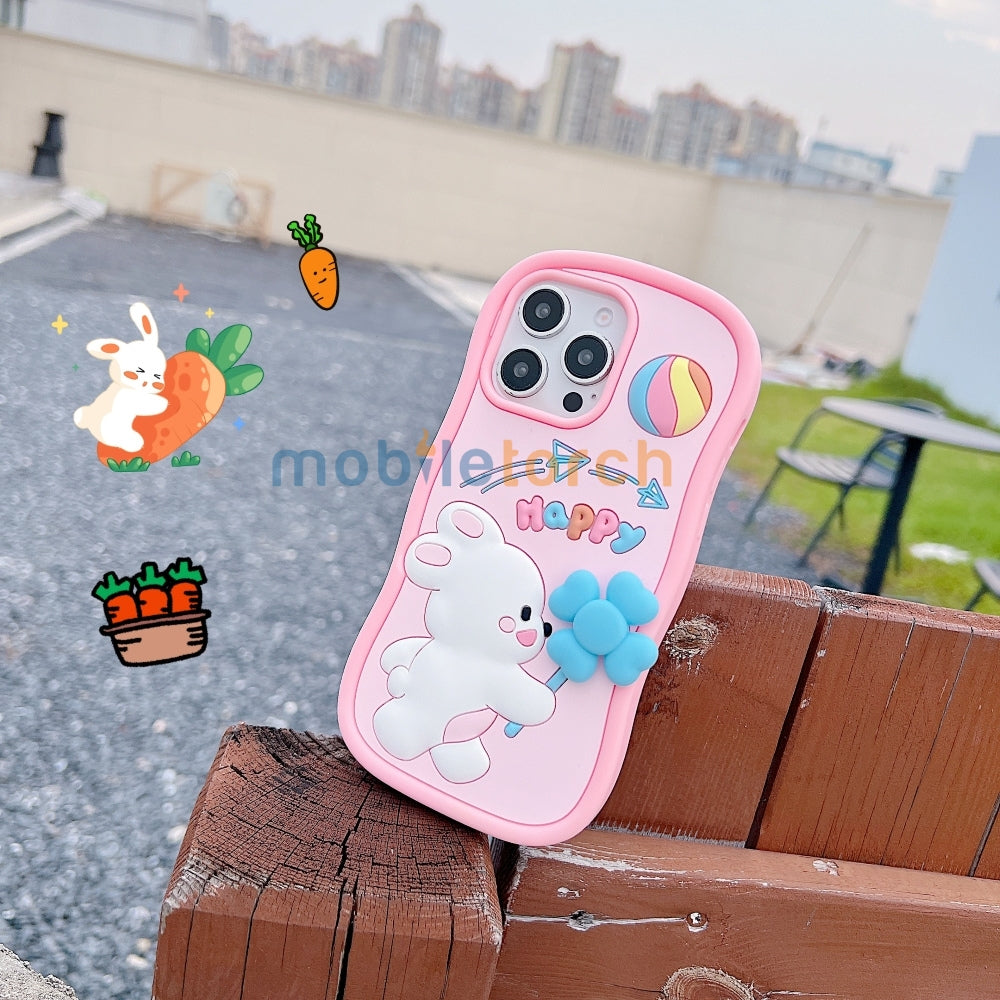 Happy Rabbit with Cute Spin Windmill Silicone Phone Case - iPhone 13 Pro Max
