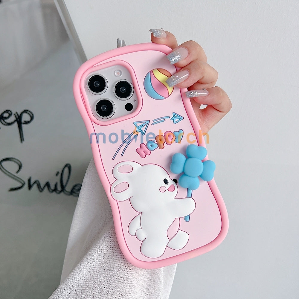 Happy Rabbit with Cute Spin Windmill Silicone Phone Case - iPhone 13 Pro Max
