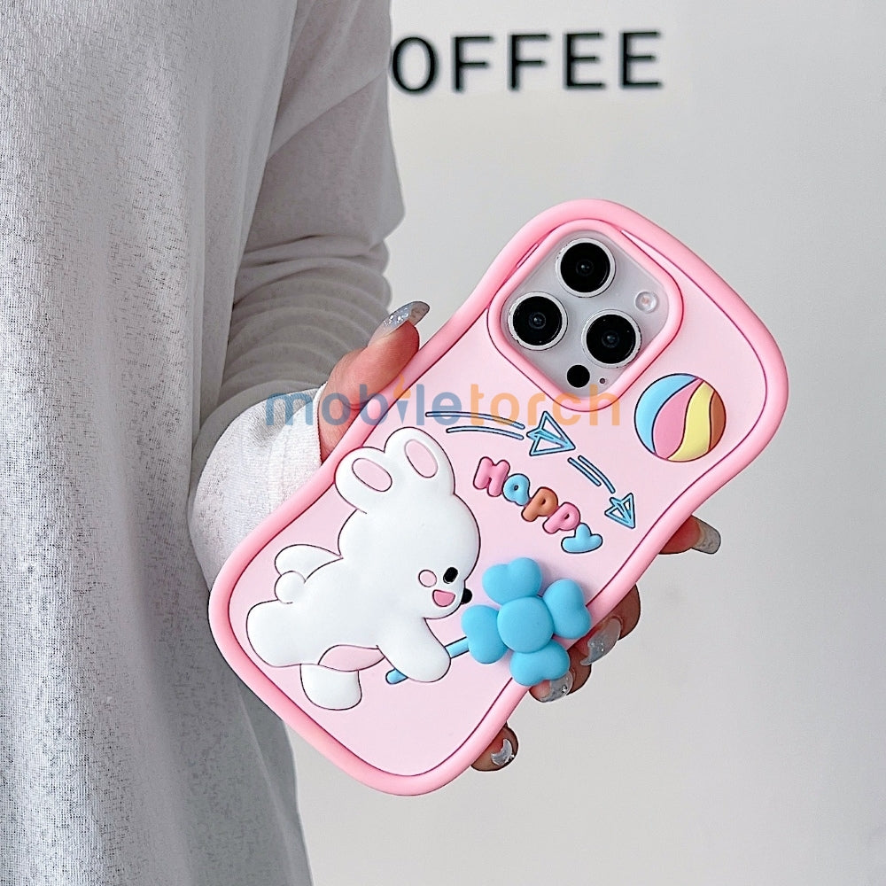 Happy Rabbit with Cute Spin Windmill Silicone Phone Case - iPhone 13 Pro Max
