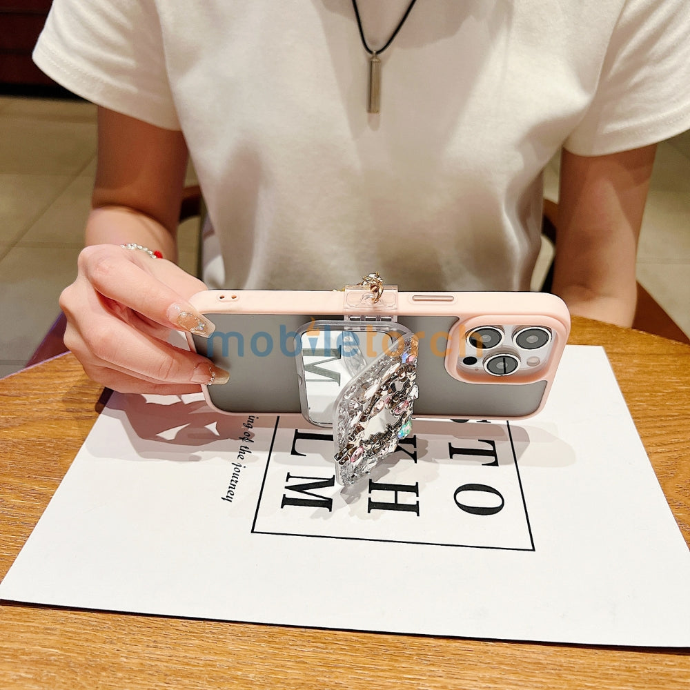 Heart Shape Mirror Pattern Universal Stand with Crystal Bracelet