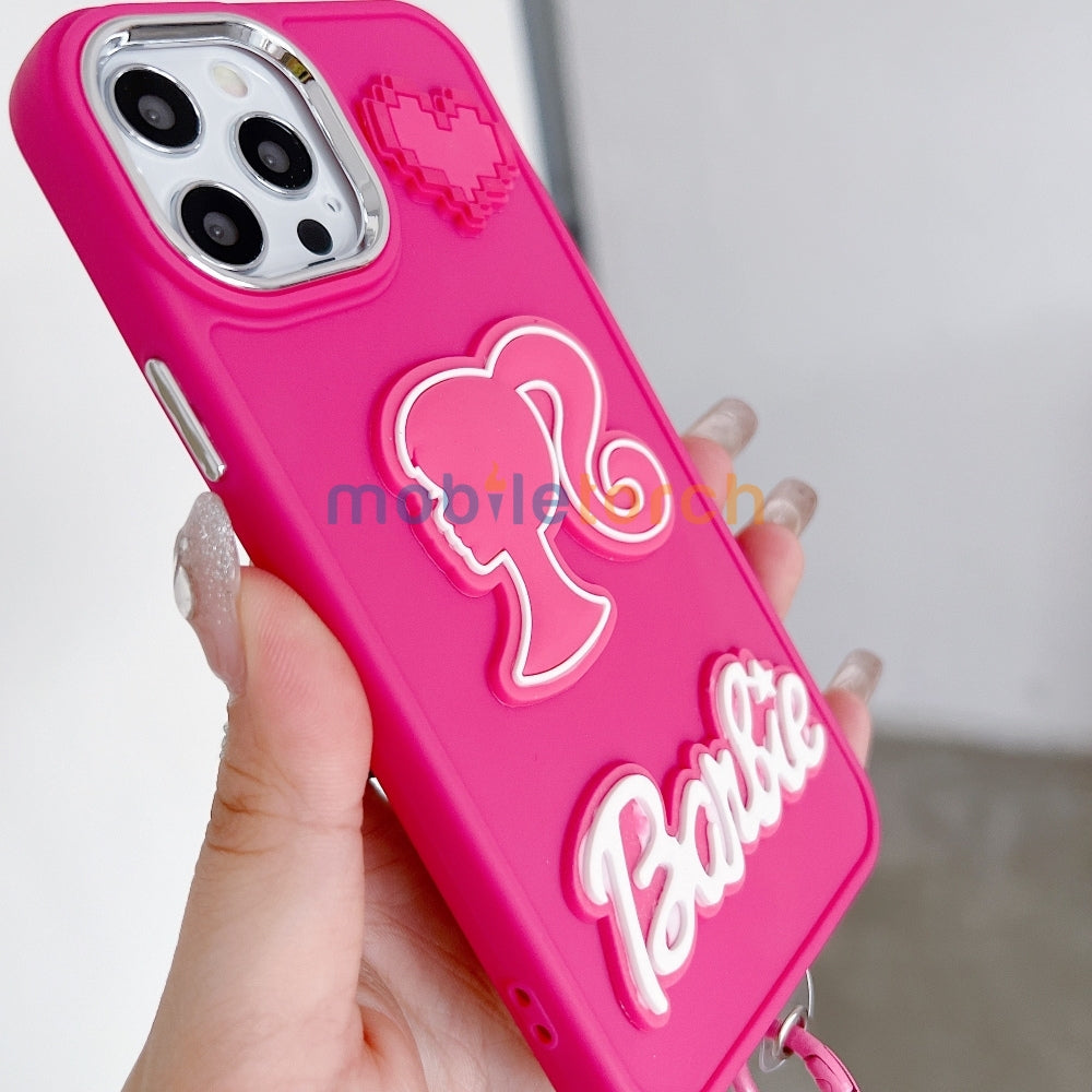 Heart and Doll Charm Silicone Soft Phone Case with Bracelet - iPhone 15 Pro Max