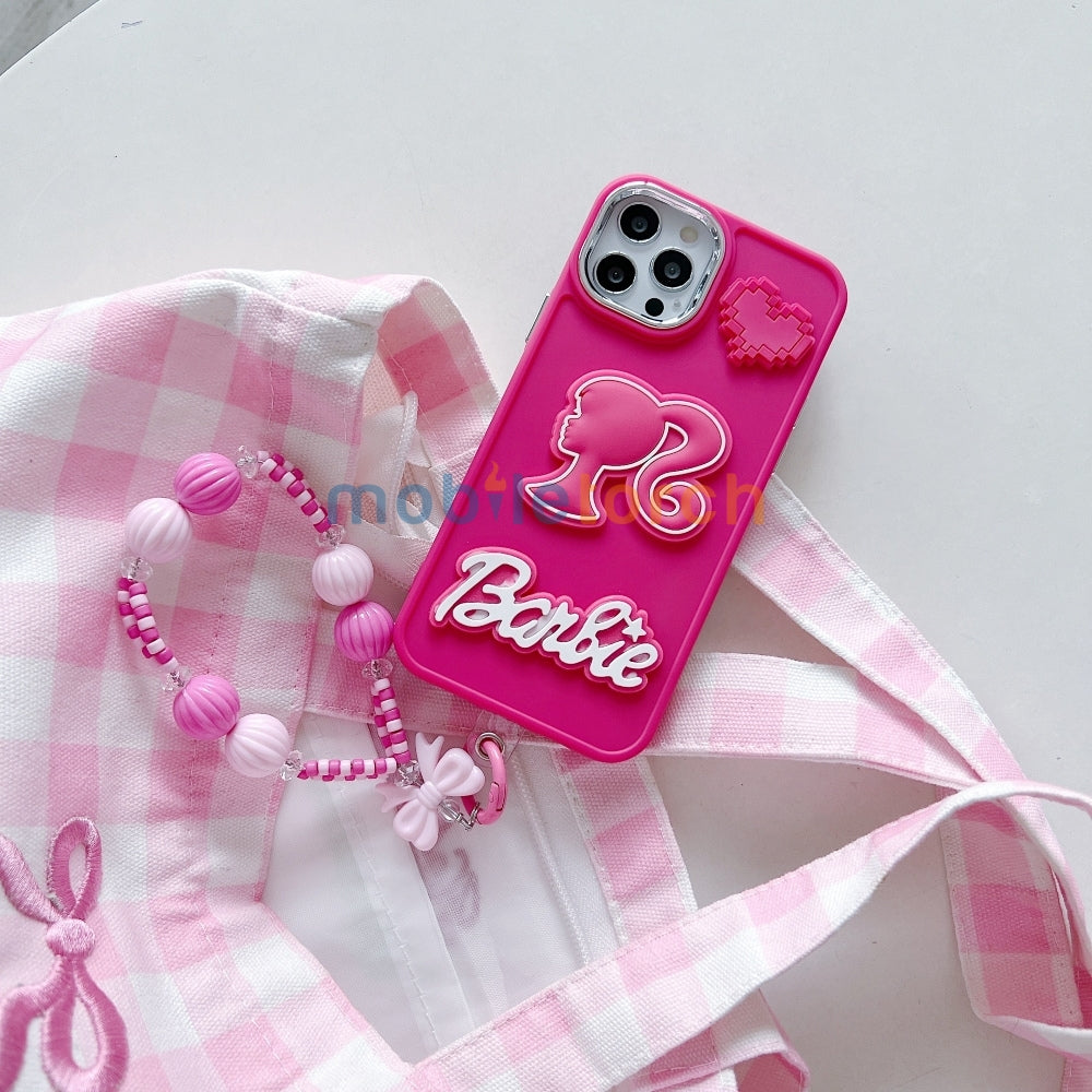Heart and Doll Charm Silicone Soft Phone Case with Bracelet - iPhone 15 Pro Max