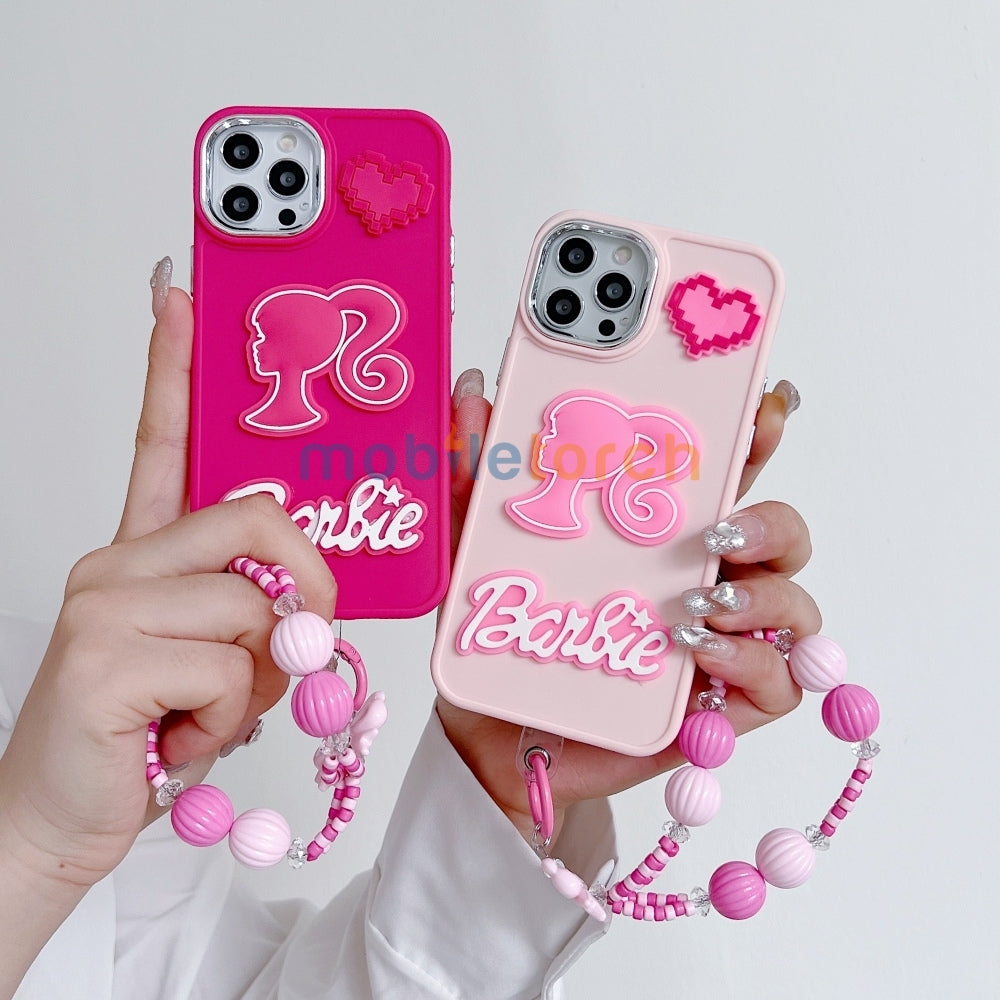 Heart and Doll Charm Silicone Soft Phone Case with Bracelet - iPhone 15 Pro Max