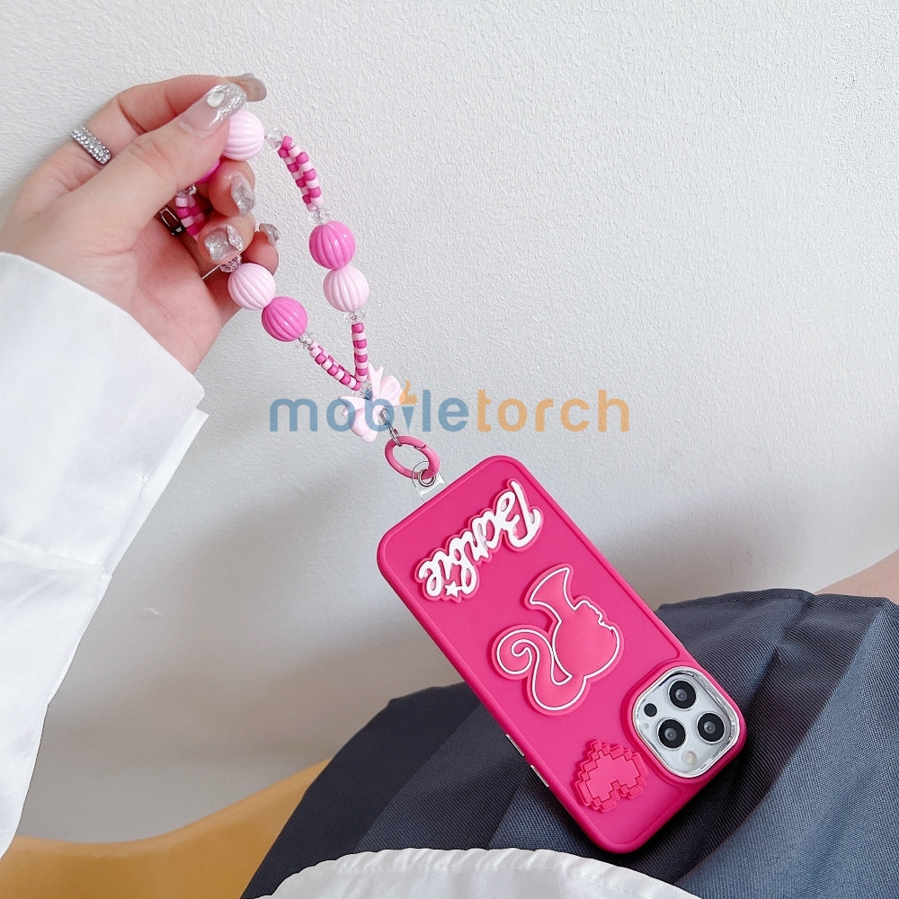 Heart and Doll Charm Silicone Soft Phone Case with Bracelet - iPhone 15 Pro Max