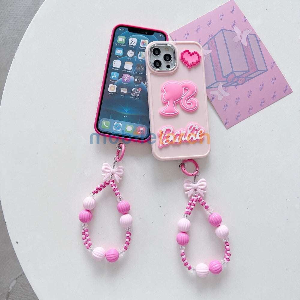 Heart and Doll Charm Silicone Soft Phone Case with Bracelet - iPhone 15 Pro Max