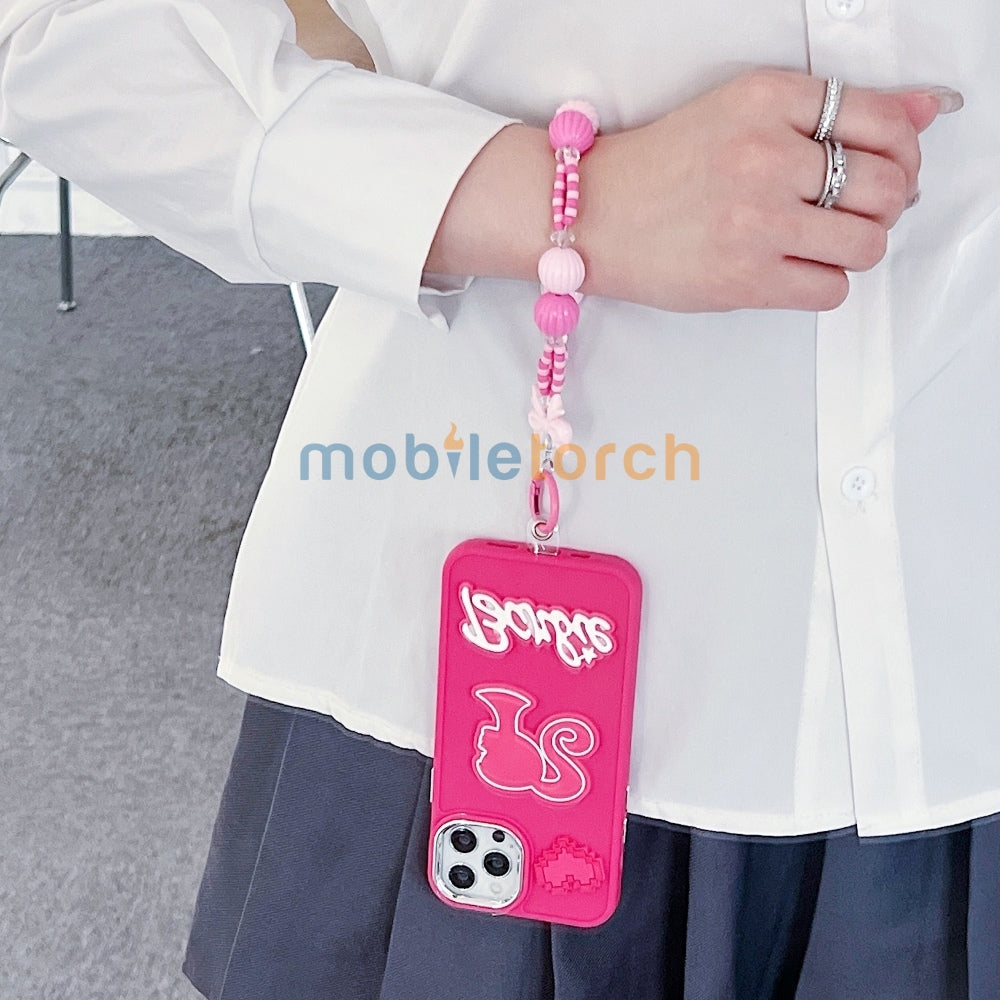 Heart and Doll Charm Silicone Soft Phone Case with Bracelet - iPhone 15 Pro Max