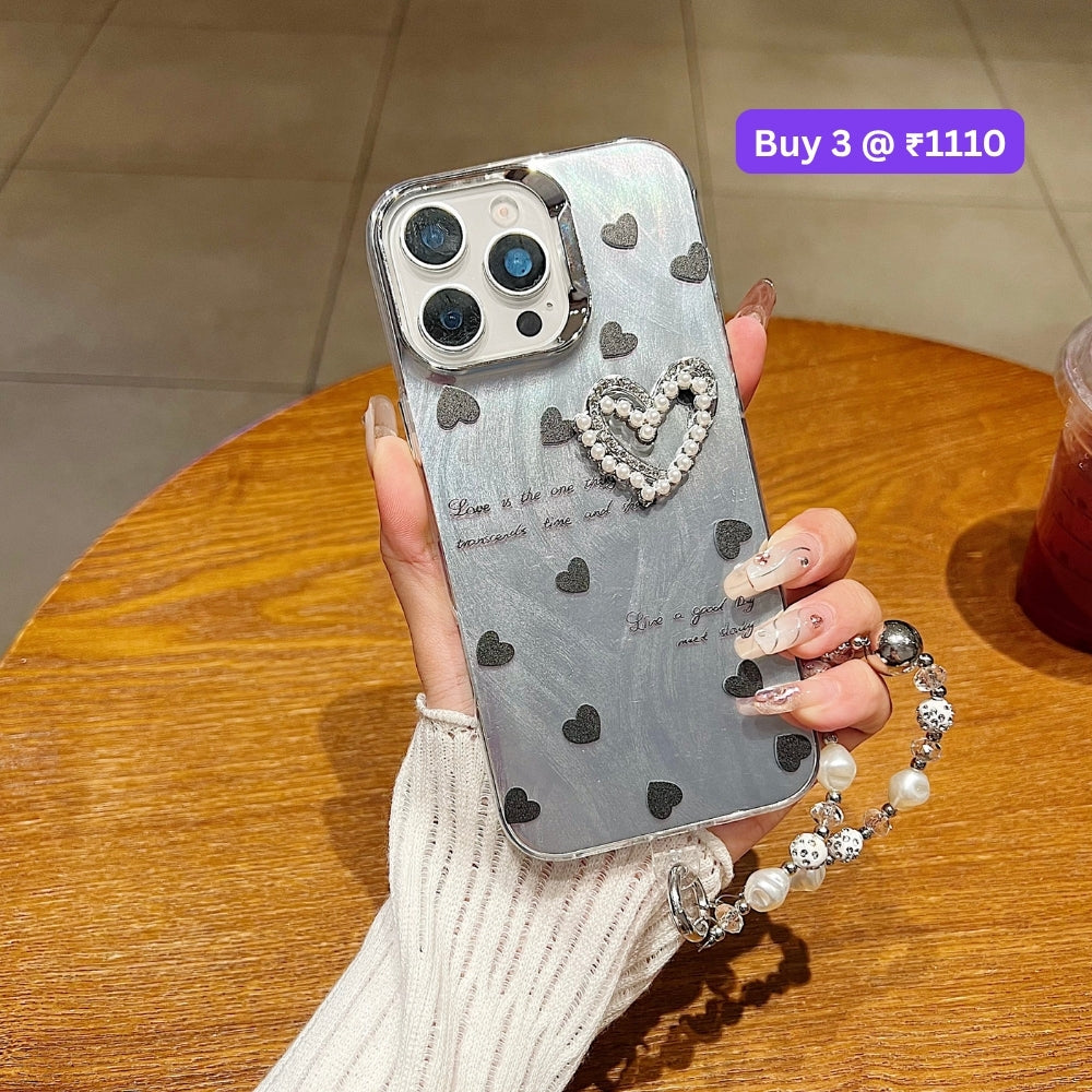 Heart and Rose Printed Phone Case | Mobile Cover with Bracelet - iPhone 13