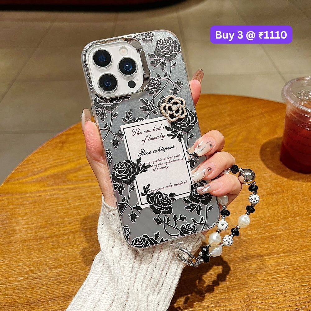 Heart and Rose Printed Phone Case | Mobile Cover with Bracelet - iPhone 13